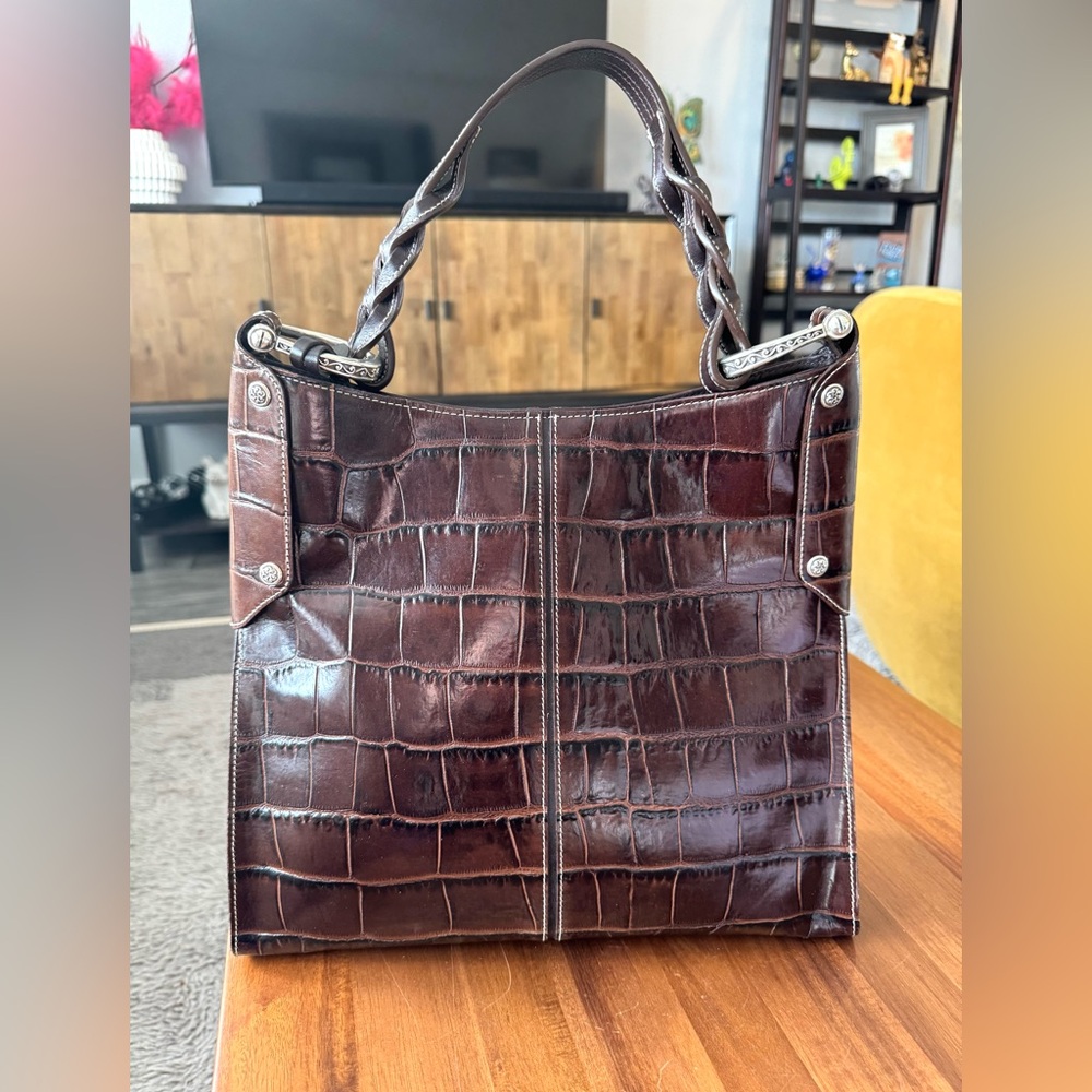 Brighton Brown Leather Croc Bucket Bag - Picture 11 of 16